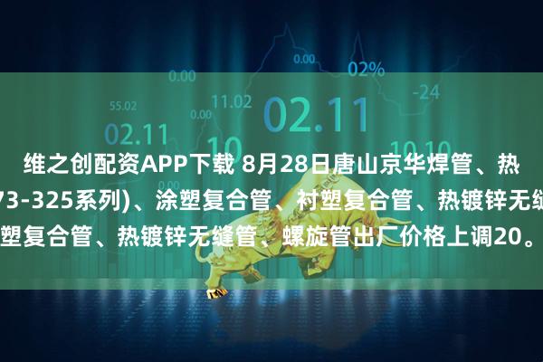 维之创配资APP下载 8月28日唐山京华焊管、热镀锌圆管(含燃气管、273-325系列)、涂塑复合管、衬塑复合管、热镀锌无缝管、螺旋管出厂价格上调20。（元/吨）